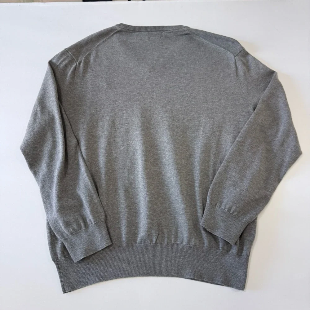 Polo‎ Ralph Lauren Mens XL Grey Pima Cotton V-Neck Sweater Heathered Pony Logo